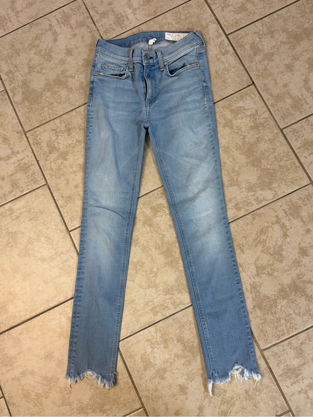 rag & bone Light Blue Cropped Ankle Skinny Jeans with Frayed Hem Size 24
